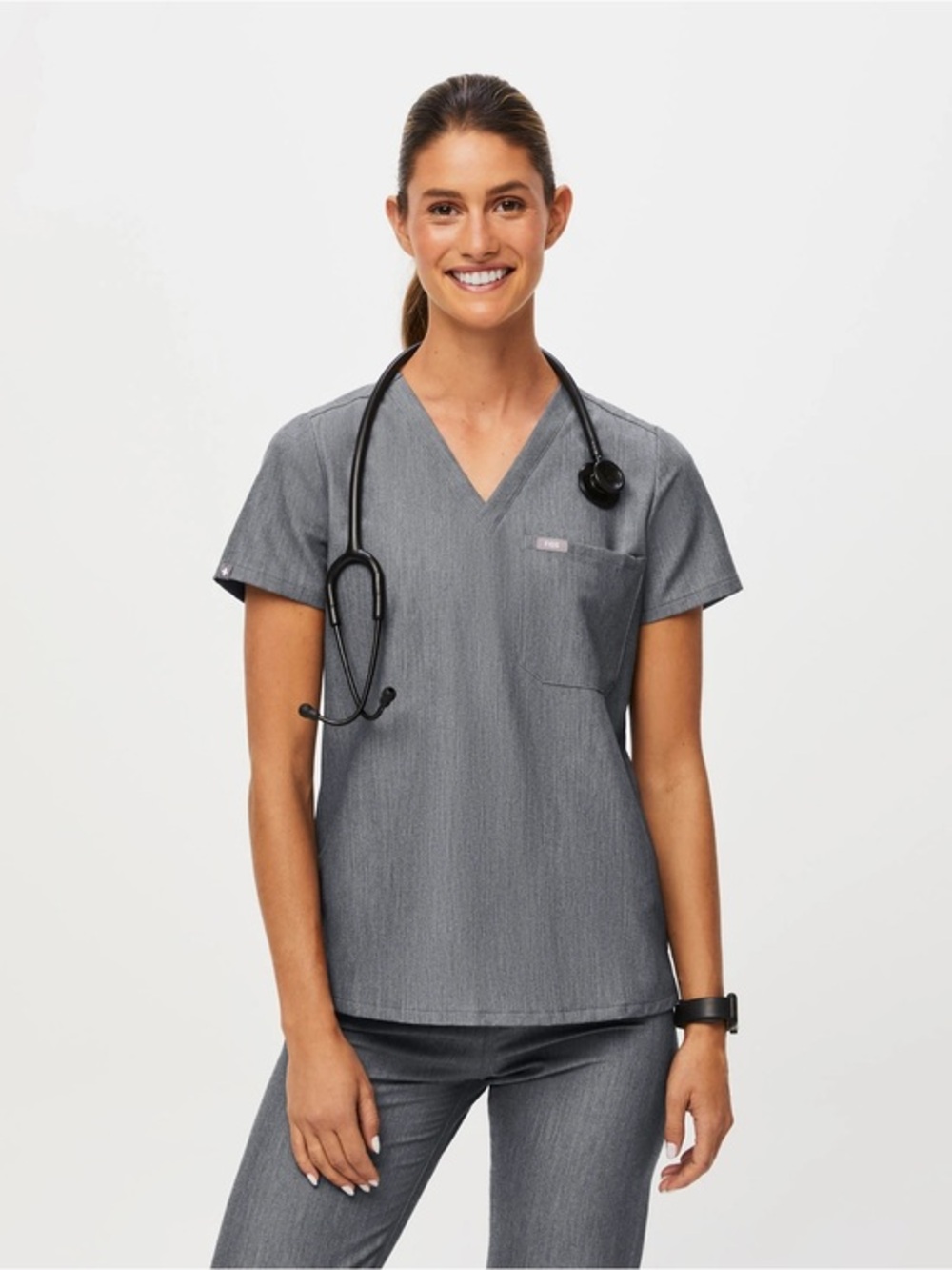 Figs Catarina One Pocket Scrub Top Graphite Grey Size Large